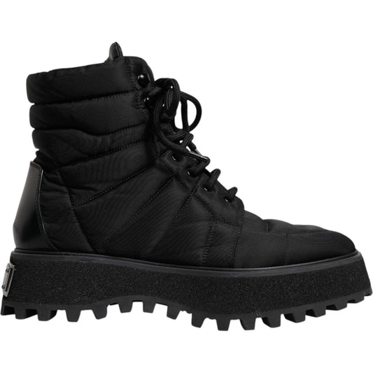 Dolce & Gabbana Black Padded Mid Calf Lace Up Boots Shoes MV6758-39