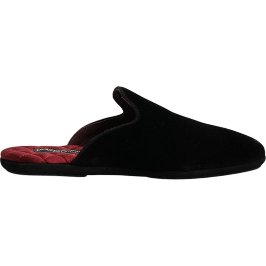 Dolce & Gabbana Black Viscose Velvet Slides Flat Slipper Shoes MV6701-40