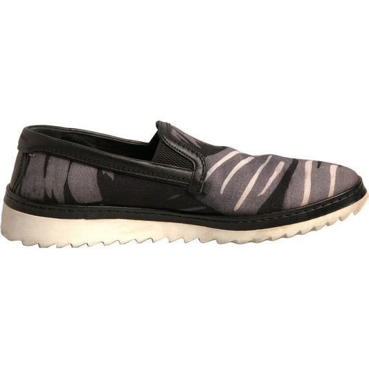 Dolce & Gabbana Black Canvas Tropical Print Slip On Shoes MV7003-41.5