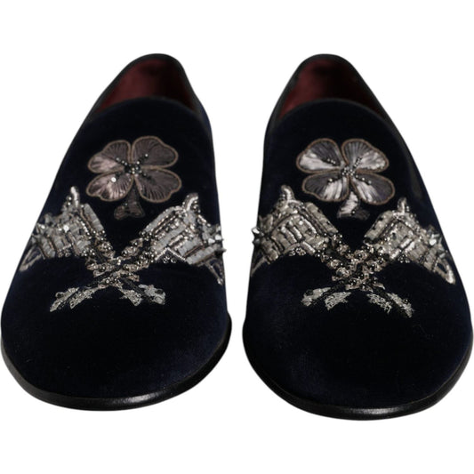 Dolce & Gabbana Black Velvet Floral Gun Loafers Dress Shoes MV6751-41