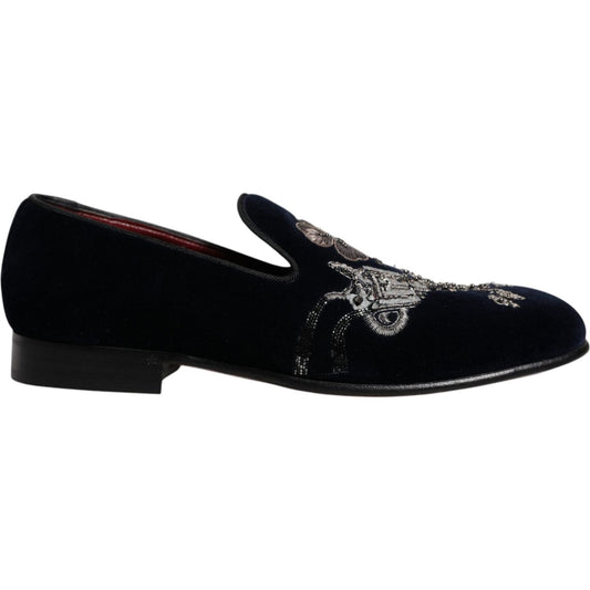 Dolce & Gabbana Black Velvet Floral Gun Loafers Dress Shoes MV6751-41
