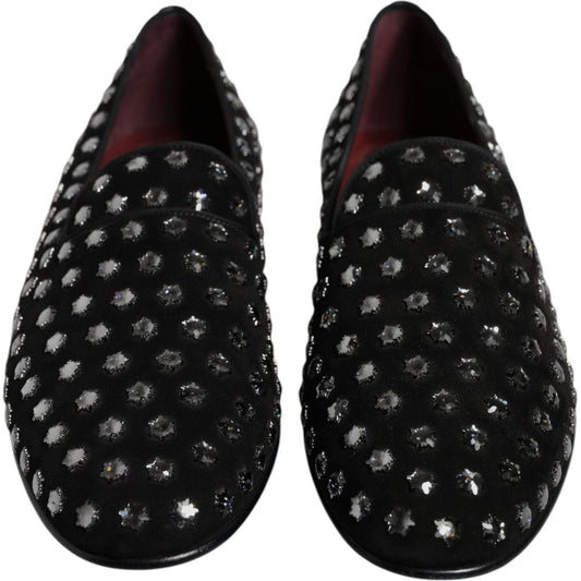 Dolce & Gabbana Black Crystal Embellished Loafers Dress Shoes MV6761-43