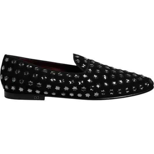 Dolce & Gabbana Black Crystal Embellished Loafers Dress Shoes MV6761-43