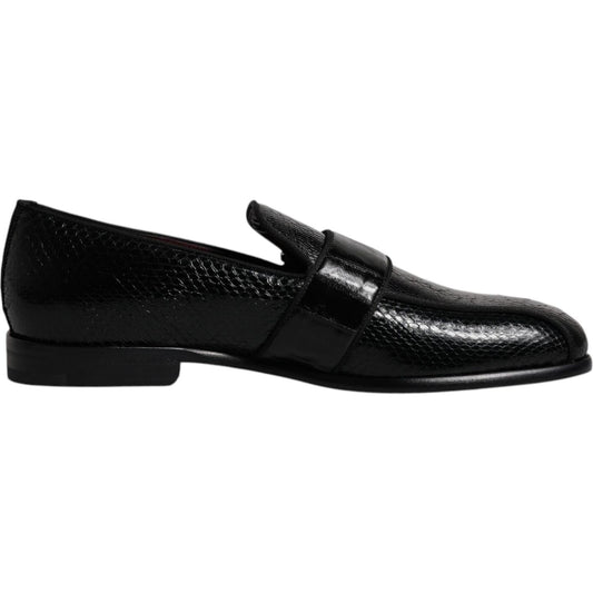 Dolce & Gabbana Black Exotic Leather DG Logo Loafers Formal Dress Shoes MV6790-42