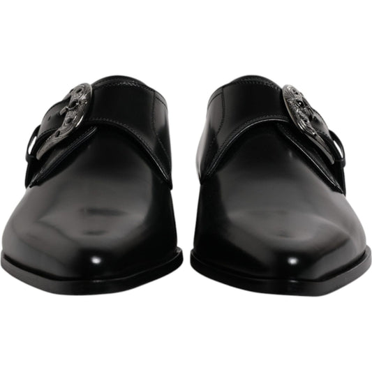 Dolce & Gabbana Black Leather Monk Strap Derby Formal Shoes MV6797-43