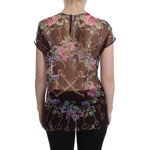 Dolce & Gabbana Black Key Floral Print Silk Blouse T-shirt SIG13203-2