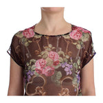 Dolce & Gabbana Black Key Floral Print Silk Blouse T-shirt SIG13203-2