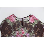 Dolce & Gabbana Black Key Floral Print Silk Blouse T-shirt SIG13203-2