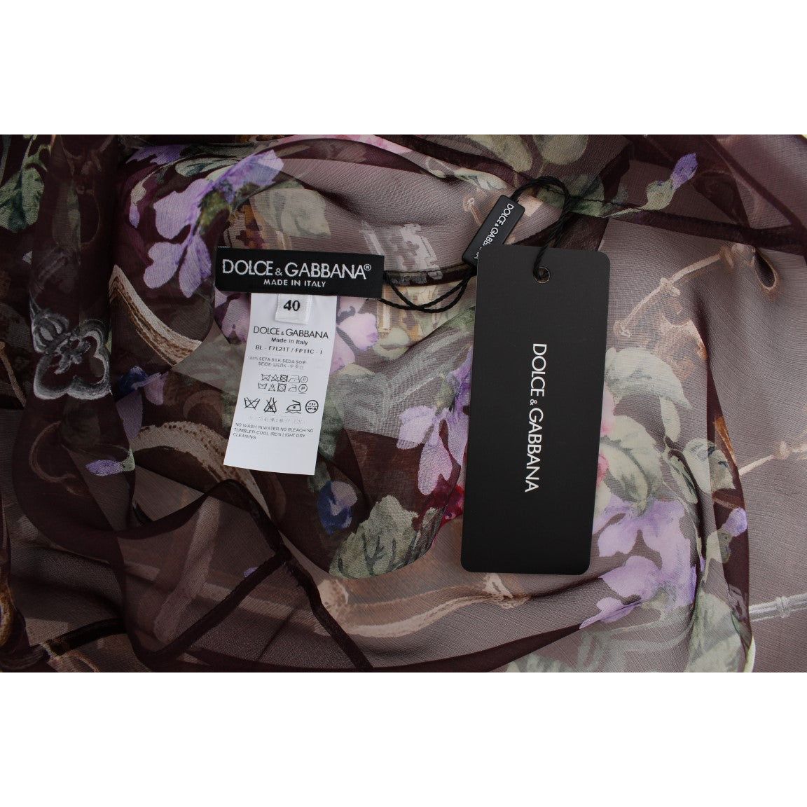 Dolce & Gabbana Black Key Floral Print Silk Blouse T-shirt SIG13203-2