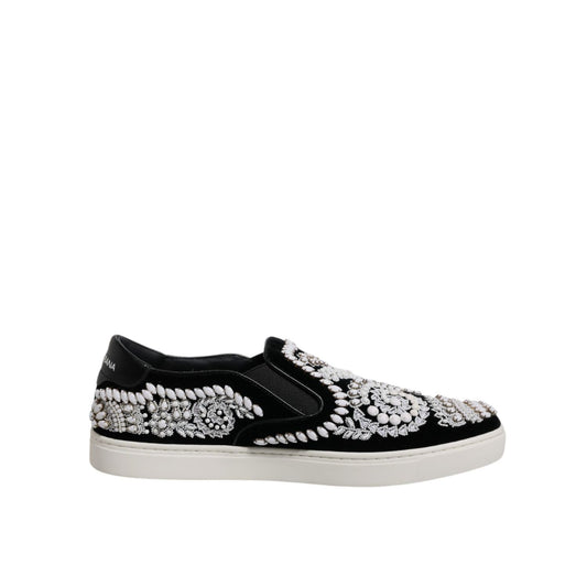 Dolce & Gabbana Black Embellished London Men Slip On Shoes