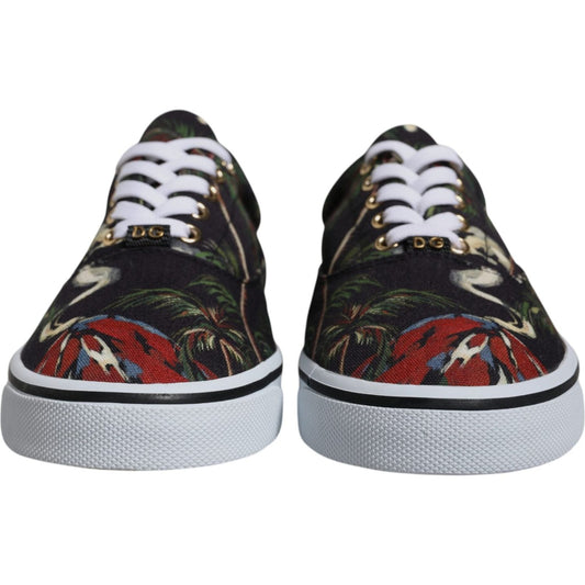Dolce & Gabbana Black Tropical Print Low Top Sneakers Shoes MV6745-40.5