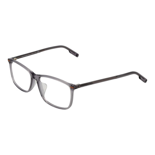 Ermenegildo Zegna Gray Men Glasses Frame in full-rim acetate with demo lenses, rectangle style, size 57-16-145, includes a branded case.