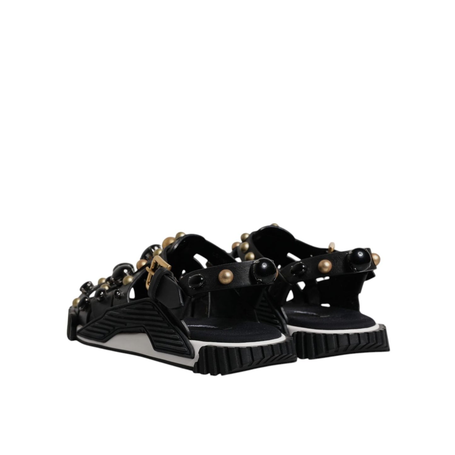 Dolce & Gabbana Black Leather Studded Slides Sandals Shoes