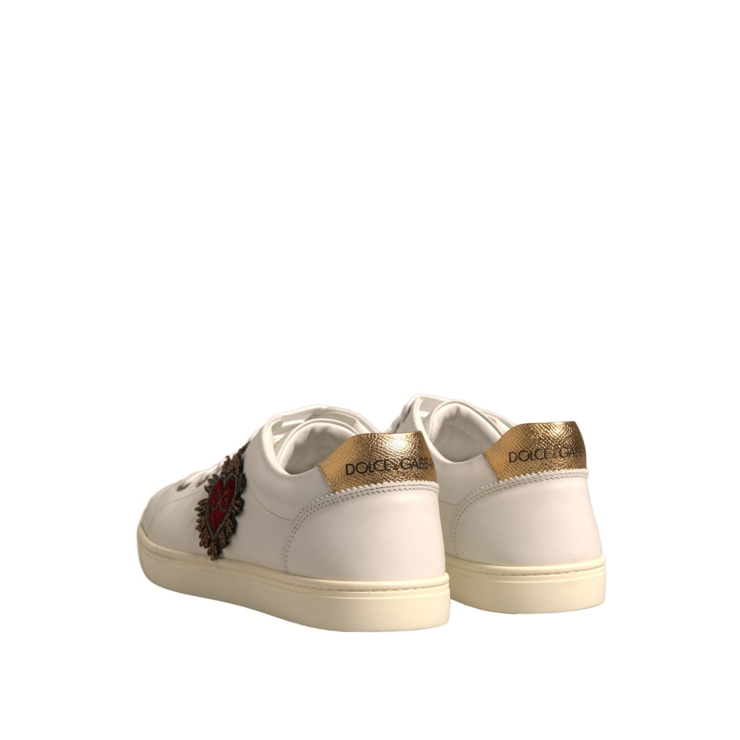 Dolce & Gabbana White Leather Heart Embellished Sneakers Shoes