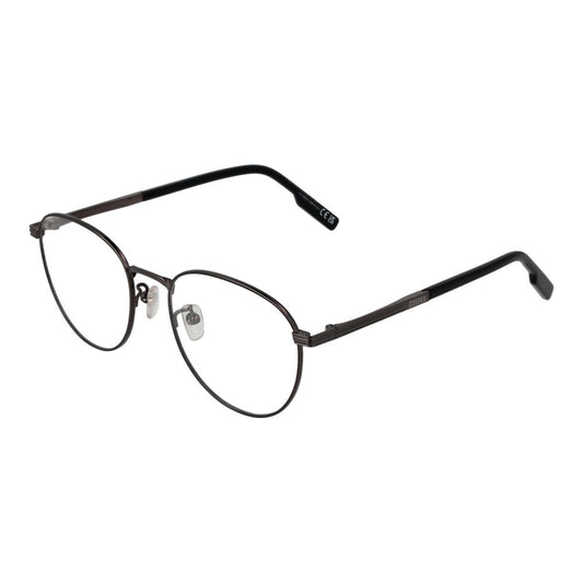 Ermenegildo Zegna Gray Men Glasses Frame, gunmetal titanium, full-rim round style, size 52-19-145, branded case included.