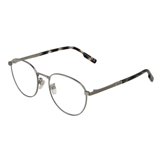 Ermenegildo Zegna Gray Men Glasses Frame in gunmetal, round titanium with plastic demo lenses, full-rim, size 52-19-145.