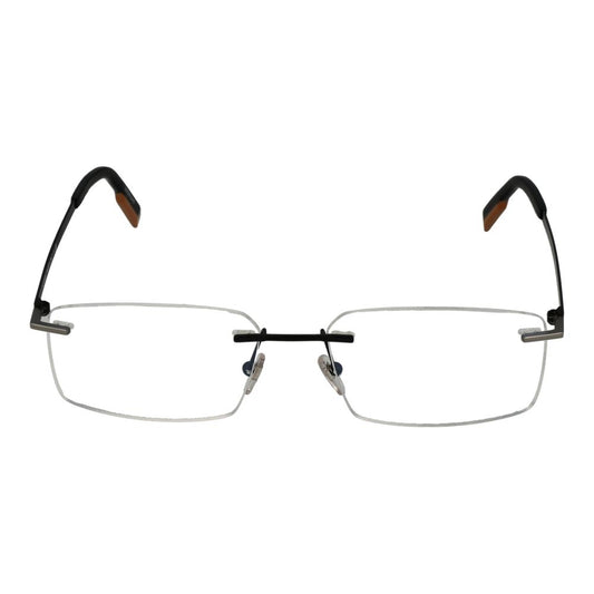 Ermenegildo Zegna Gray Men Glasses Frame in gunmetal, rectangle style, rimless design, metal frame, demo lenses, 57-17-145 size.