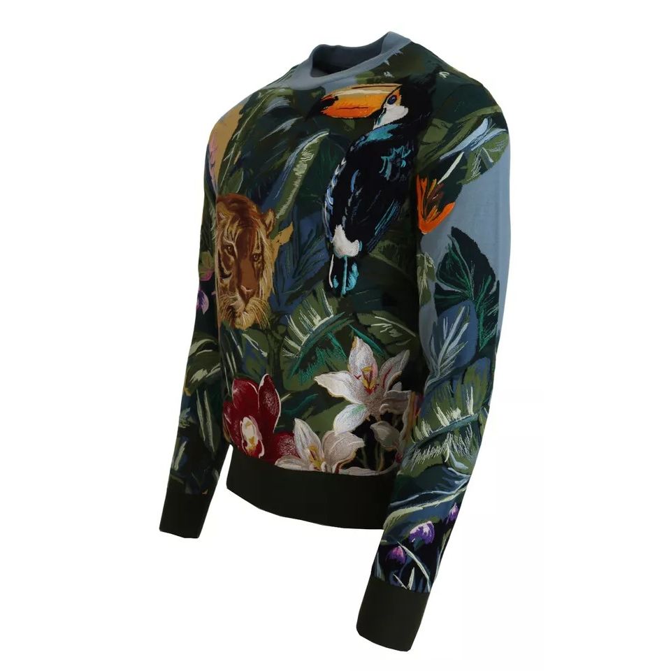 Dolce & Gabbana Jungle Wool Silk Pullover Logo Sweater