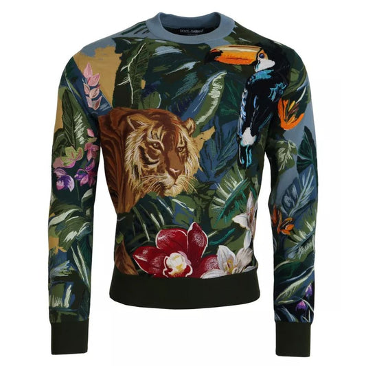 Dolce & Gabbana Jungle Wool Silk Pullover Logo Sweater