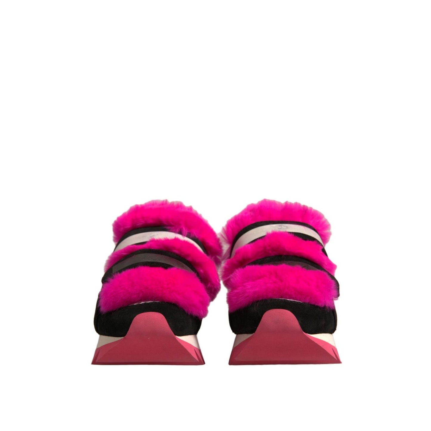 Dolce & Gabbana Black Pink Fur Embellished Sneakers Shoes