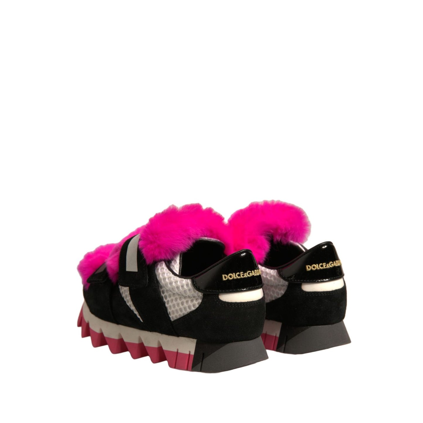 Dolce & Gabbana Black Pink Fur Embellished Sneakers Shoes