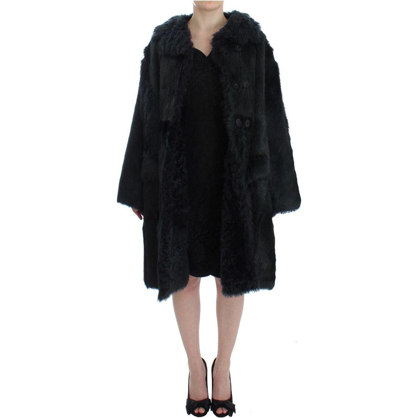 Dolce & Gabbana Black Goat Fur Shearling Long Jacket Coat