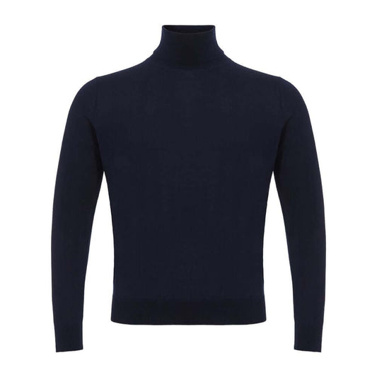 Colombo Blue Cashmere Sweater - Navy Cashmere and Silk Turtleneck with Long Sleeves, Micro Ribbed Neck, Soft Texture - 70% Cashmere, 30% Silk