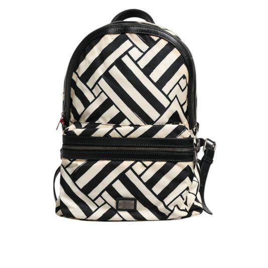 Dolce & Gabbana Black White Nylon Leather Travel Back Pack Bag