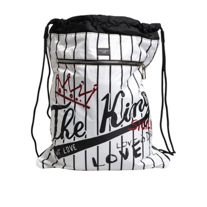 Dolce & Gabbana Black White Striped Polyester Drawstring Bag