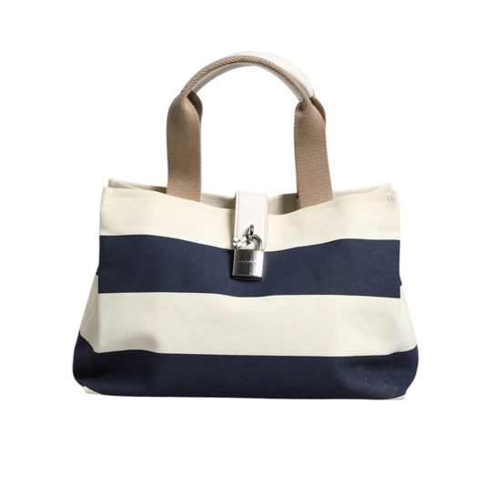 Dolce & Gabbana White Navy Striped Canvas Top Handle Tote Tote Bag