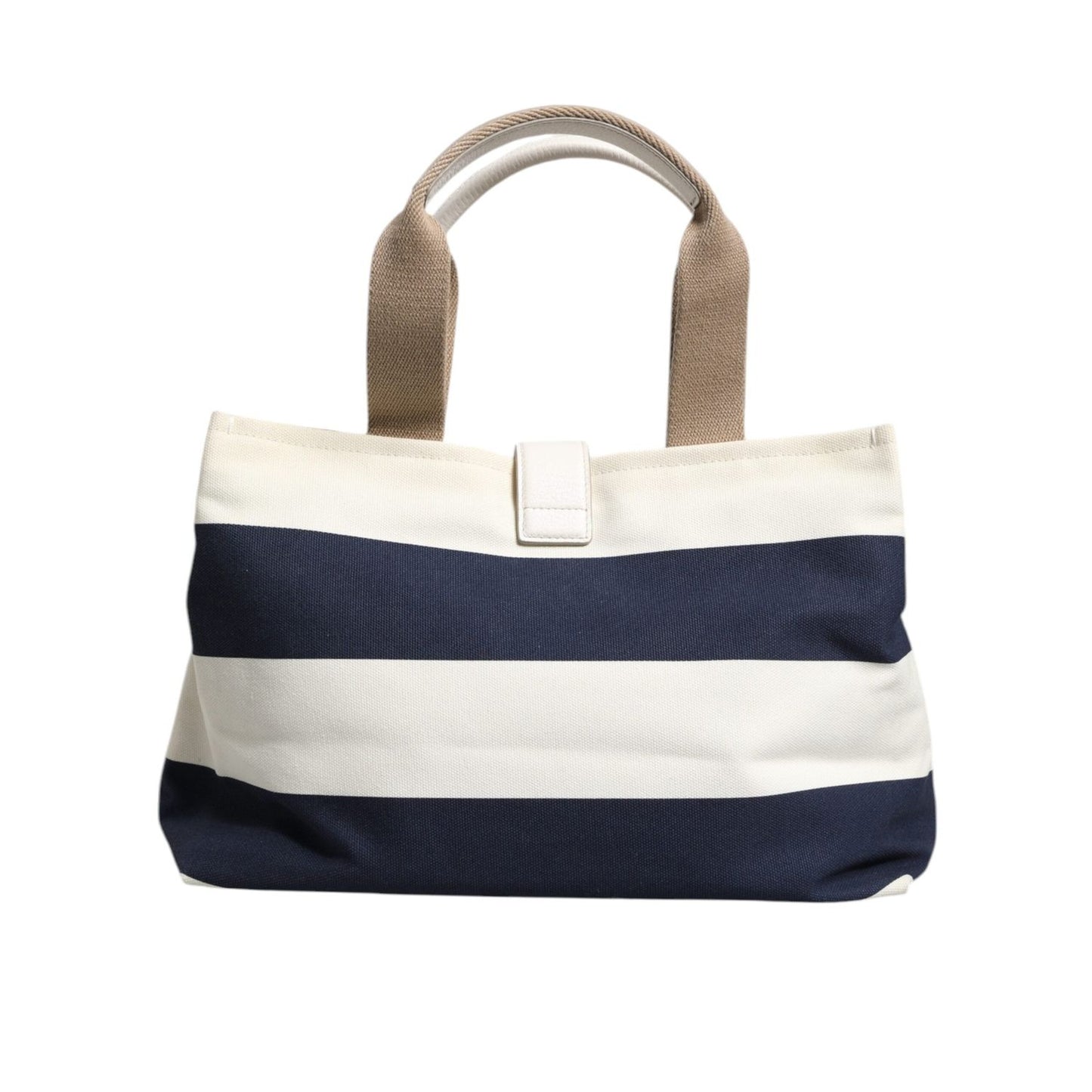 Dolce & Gabbana White Navy Striped Canvas Top Handle Tote Tote Bag