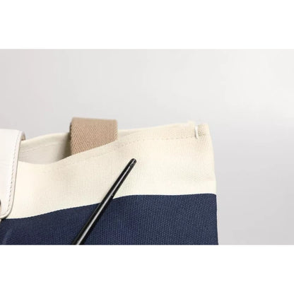 Dolce & Gabbana White Navy Striped Canvas Top Handle Tote Tote Bag