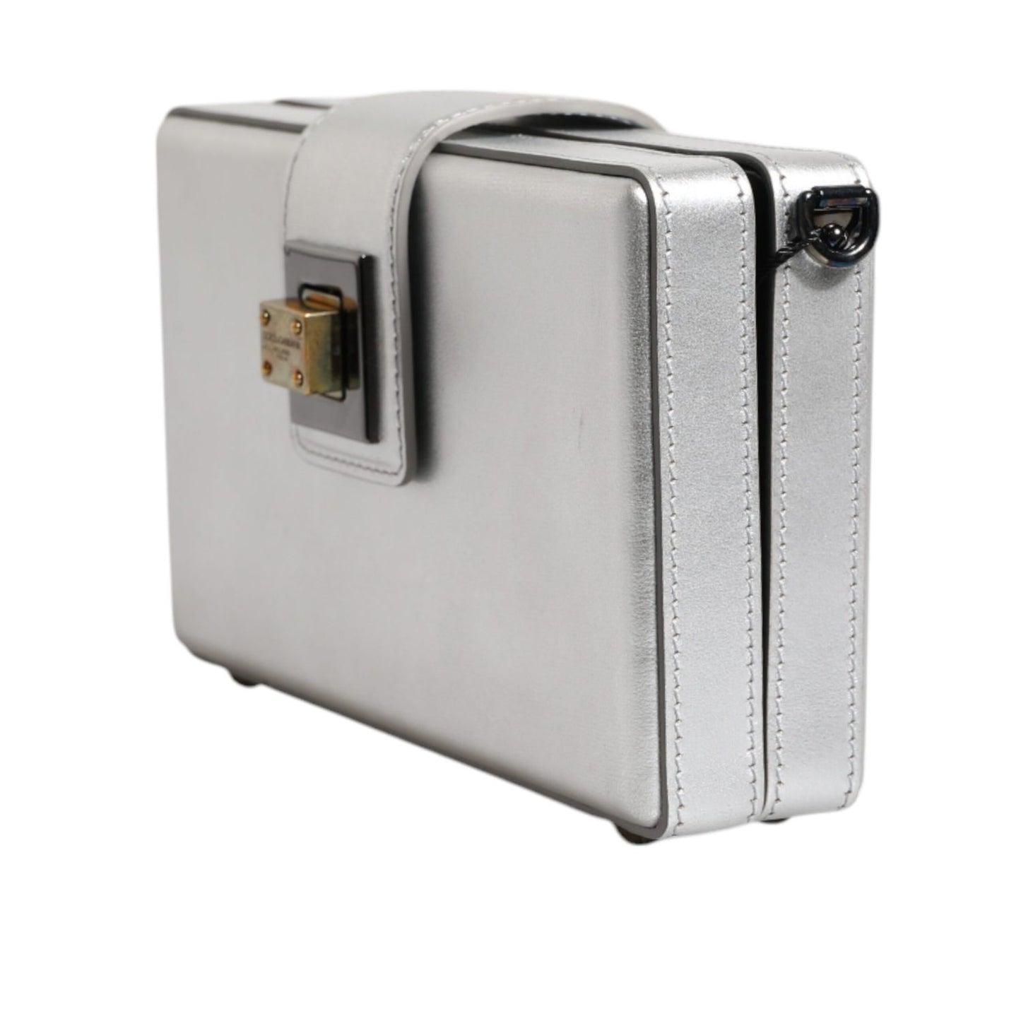Dolce & Gabbana Metallic Silver DG BOX Leather Shoulder Strap Bag