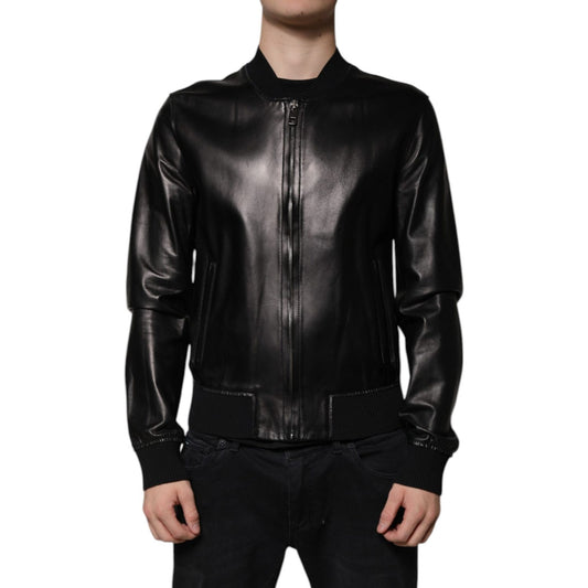 Dolce & Gabbana Black Leather Full Zip Biker Blouson Jacket