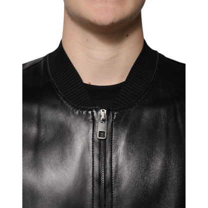 Dolce & Gabbana Black Leather Full Zip Biker Blouson Jacket