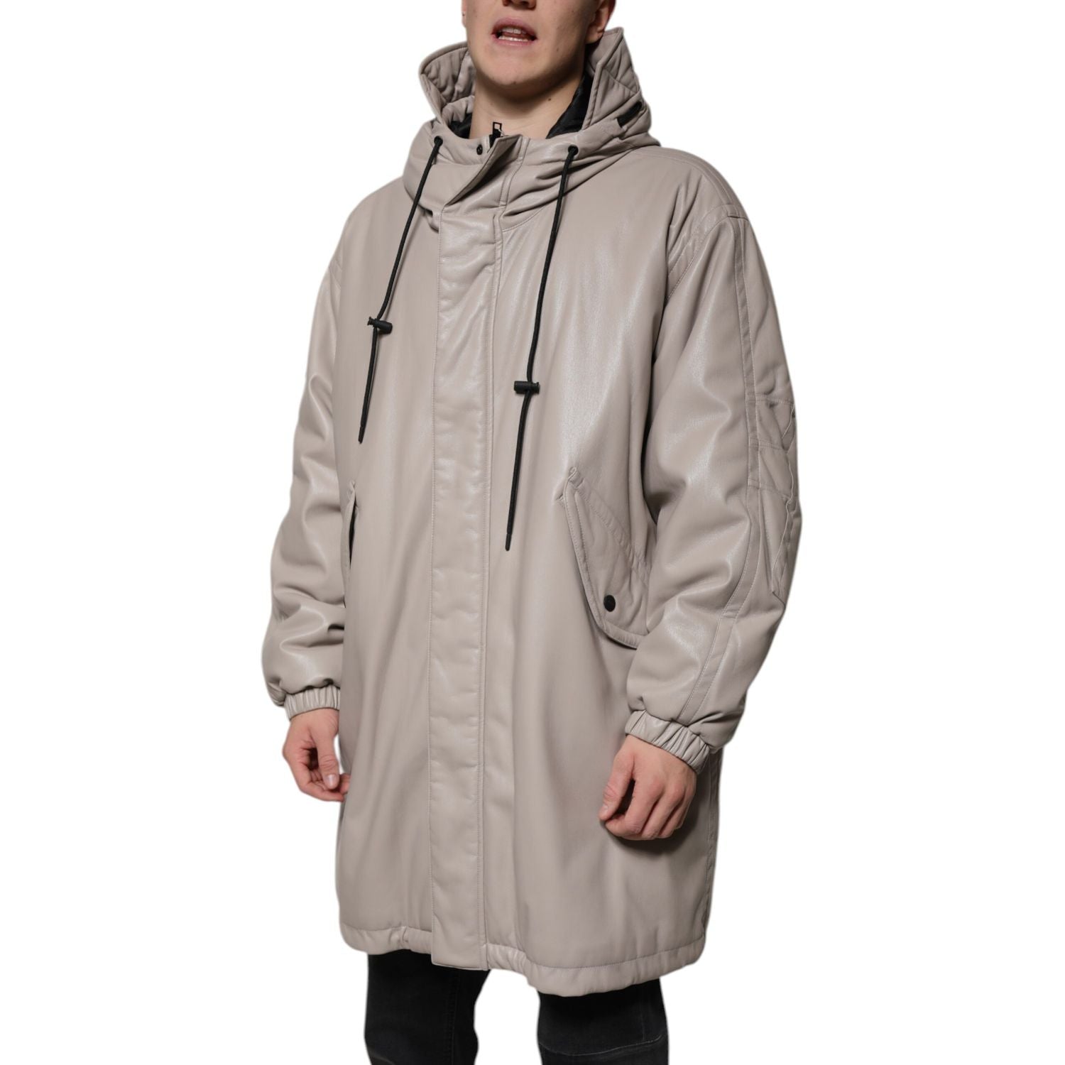 MSGM Beige Full Zip Hooded Long Sleeves Casual Coat Jacket