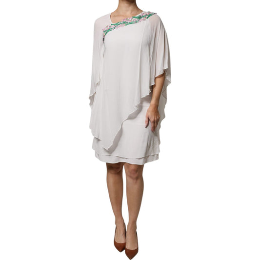 Blumarine White Floral Embroidery Viscose Chiffon Shift Dress DR281349-44