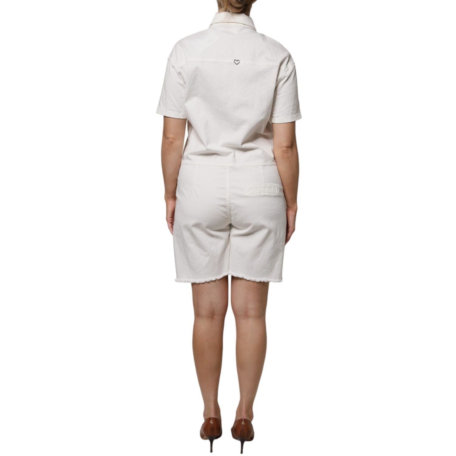 Please White Cotton Short Sleeves Button Down Romper Dress