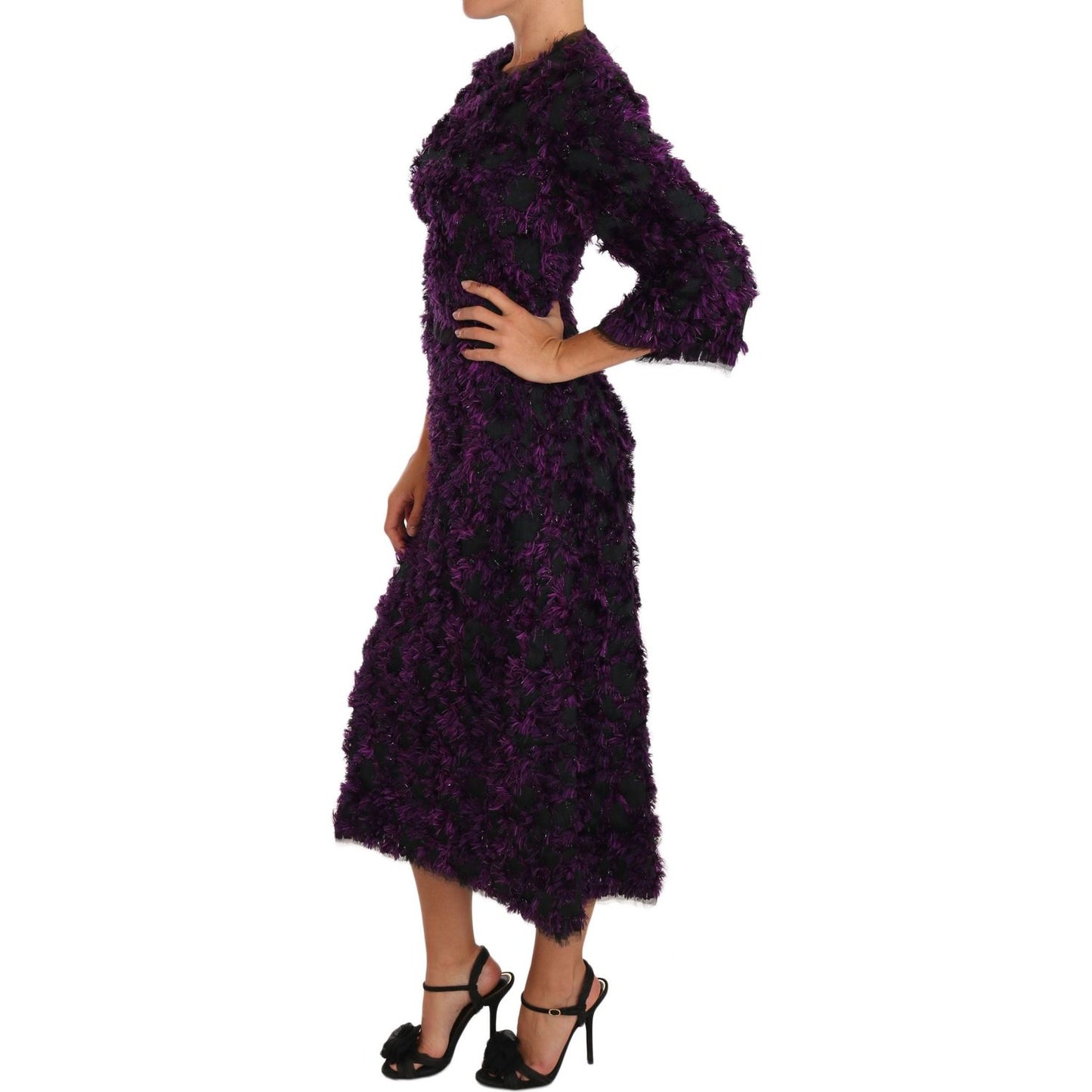 Dolce & Gabbana Purple Fringe Midi Sheath Dress