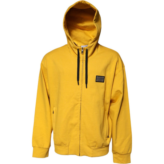 Dolce & Gabbana Yellow Logo Plaque Hooded Full Zip Sweater TSH90109-54