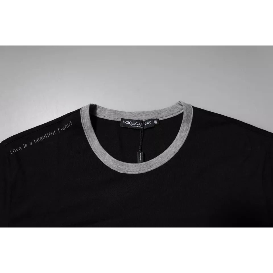 Dolce & Gabbana Black Logo Cotton Crew Neck Men Tee T-shirt