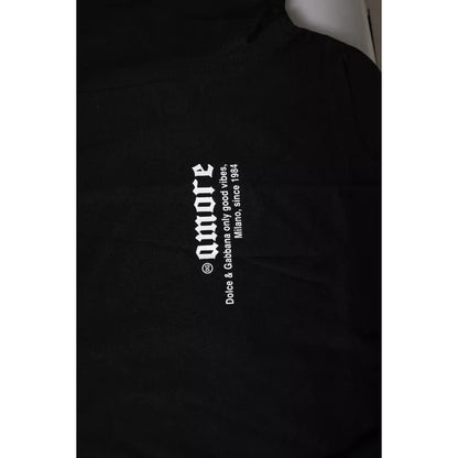 Dolce & Gabbana Black Amore Leopard Cotton Crew Neck T-shirt