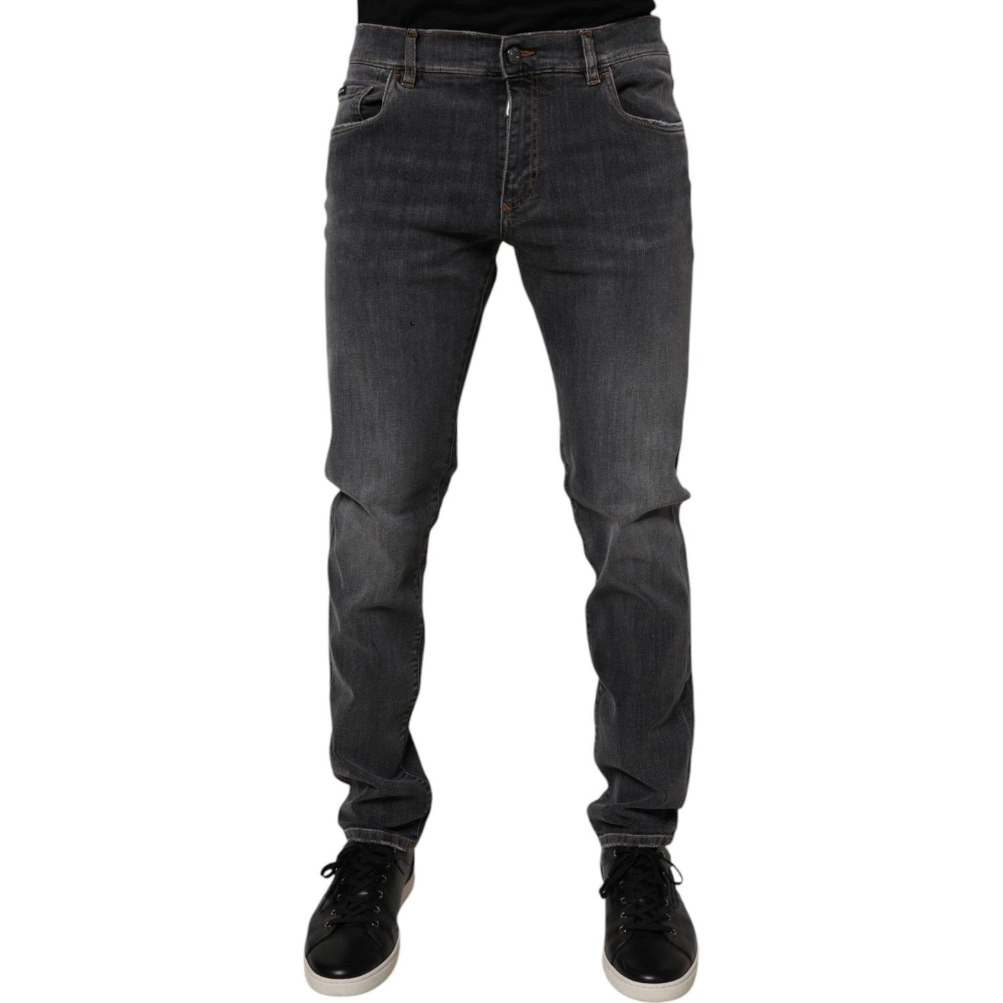 Dolce & Gabbana Dark Gray Washed Cotton Slim Fit Denim Jeans