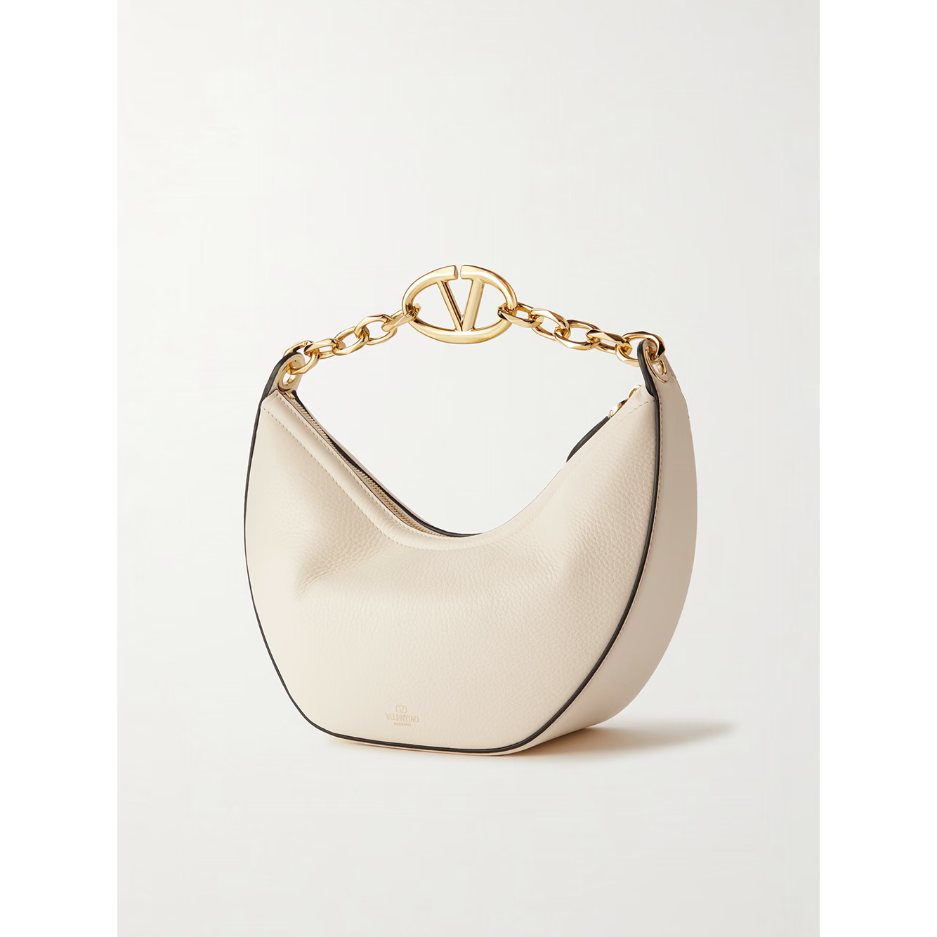 Valentino Garavani Ivory Leather Small Hobo Vlogo Shoulder Bag