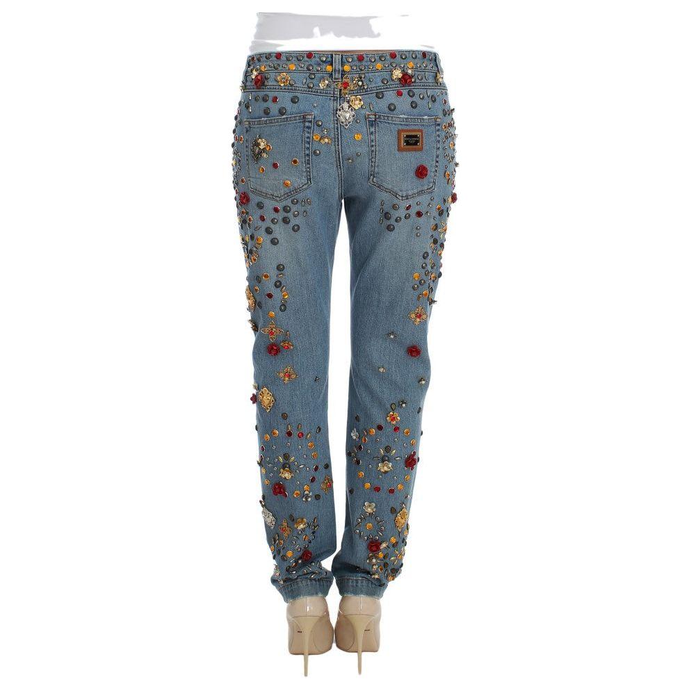 Dolce & Gabbana Crystal Roses Heart Embellished Jeans