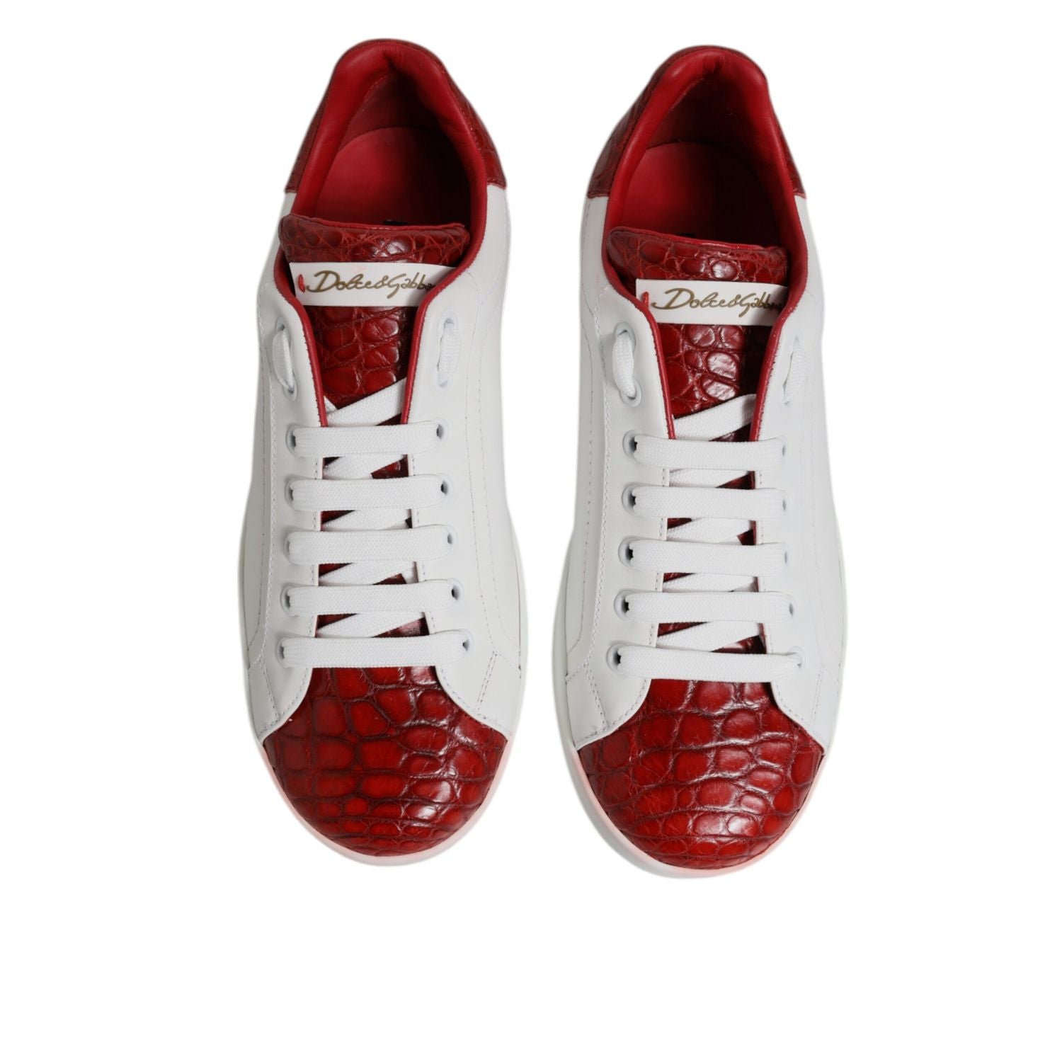 Dolce & Gabbana White Red Leather Portofino Men Sneaker Shoes
