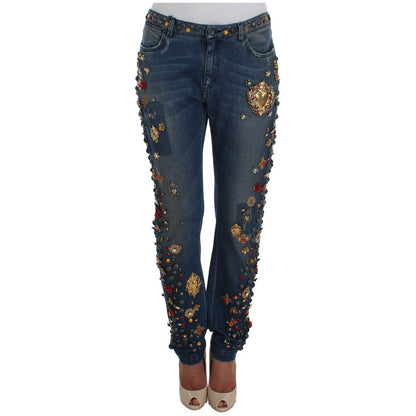 Dolce & Gabbana Crystal Roses Heart Embellished Jeans