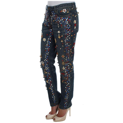 Dolce & Gabbana Crystal Roses Heart Embellished Jeans