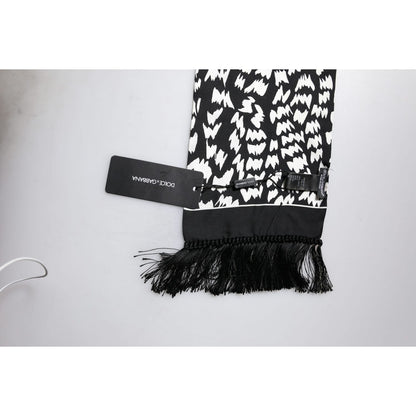 Dolce & Gabbana Black White Patterned Fringes Shawl Scarf