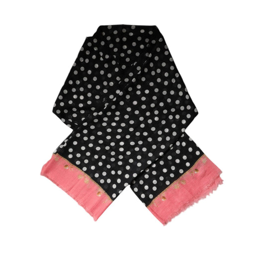 Dolce & Gabbana Black White Polka Dots Fringes Wrap Scarf